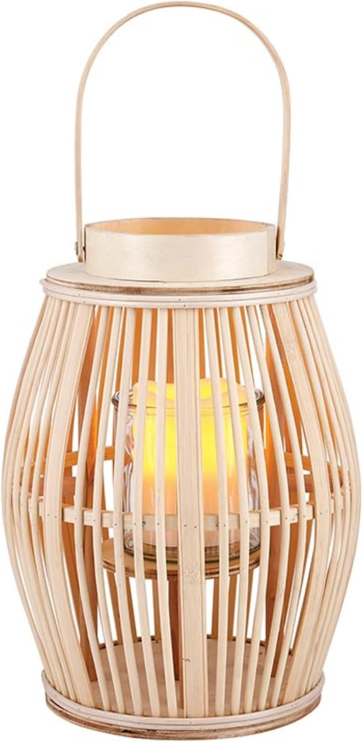 47th & Main Bamboo Hurricane Lantern with Handle Woven Natural Rattan Boho Hanging Candle Holder ... | Amazon (US)