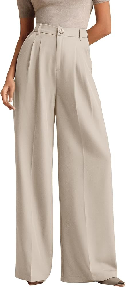 ELLEVEN Women's Casual Wide Leg Dress-Pants, High Elastic Waisted in The Back Business Flowy Trou... | Amazon (US)