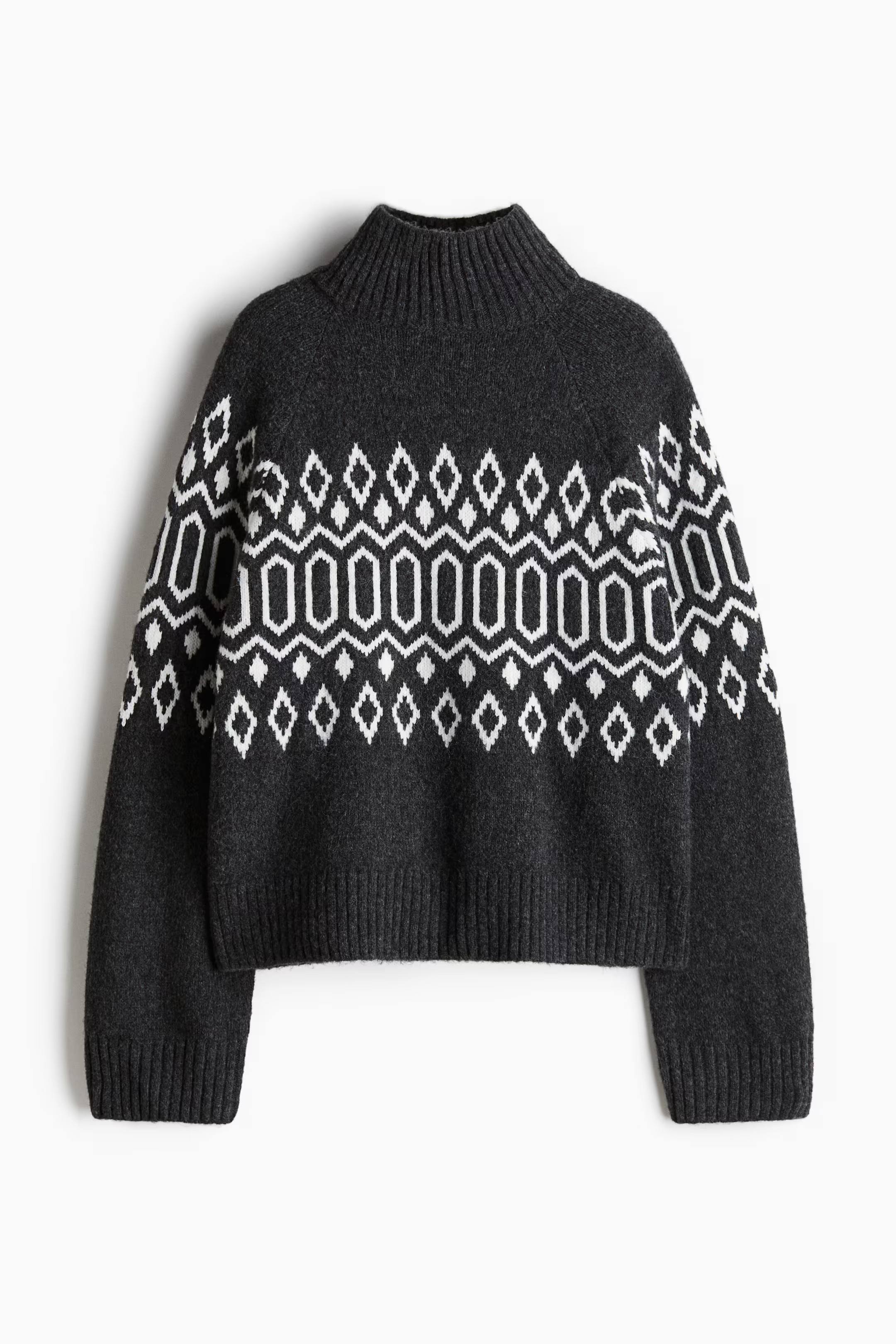 Jacquard-knit turtleneck jumper - Dark grey marl - Ladies | H&M GB | H&M (UK, MY, IN, SG, PH, TW, HK)