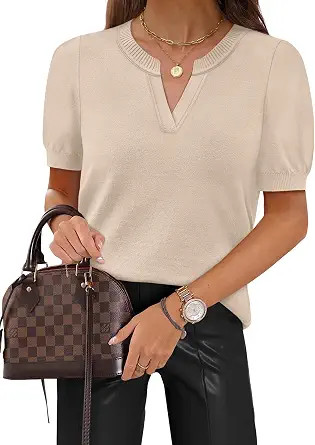 WIHOLL Short Sleeve Sweater Tops 2026 Spring Summer Trendy Knit Business Casual Essential V Neck ... | Amazon (US)