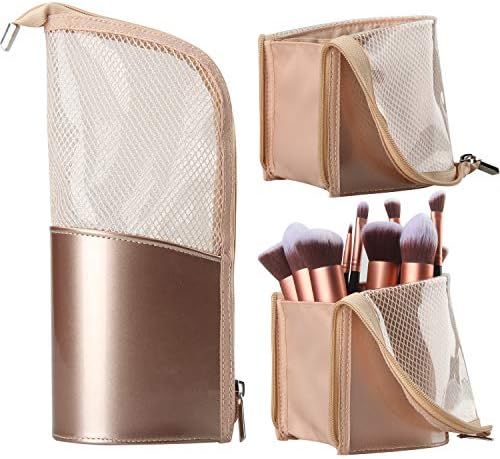 Travel Makeup Brush Bag, Portable Rose Gold Makeup Brush Holder Organizer Bag Waterproof Stand-Up... | Amazon (US)