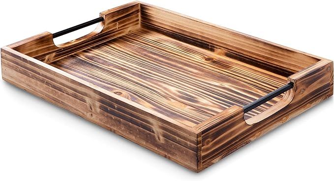 ATPIEN Rustic Wood Serving Tray: Wooden Trays for Coffee Table, Ottoman, Kitchen or Bed (17 Inch,... | Amazon (US)