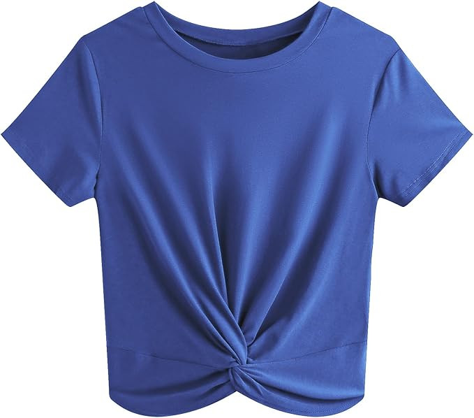 JINKESI Women's Summer Causal Short Sleeve Blouse Round Neck Crop Tops Twist Front Tee T-Shirt | Amazon (US)