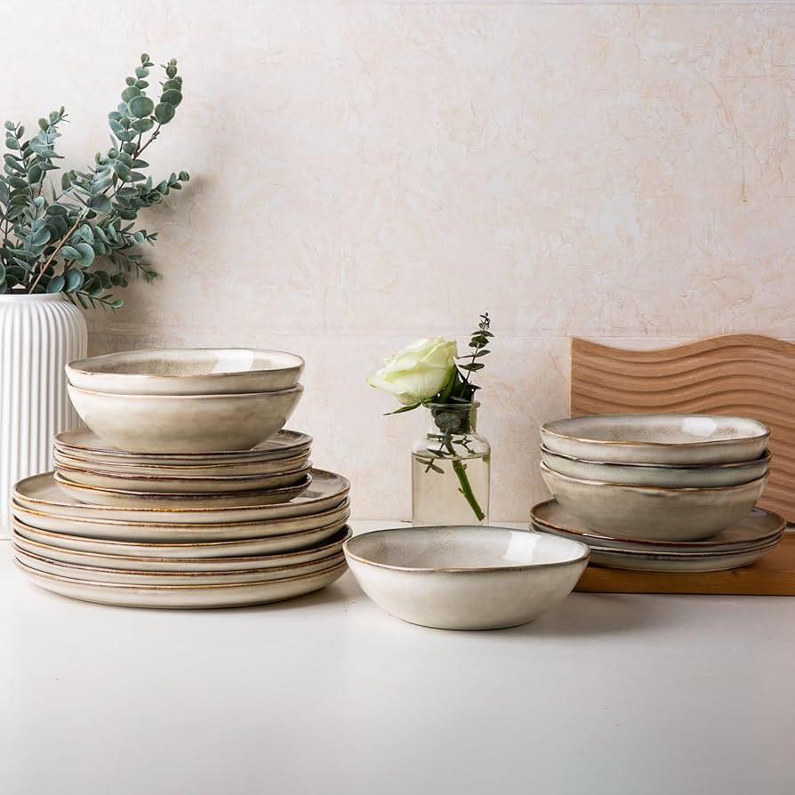 AmorArc Ceramic Dinnerware Sets,Handmade Reactive Glaze Stoneware Plates and Bowls Sets,Highly Sc... | Amazon (US)