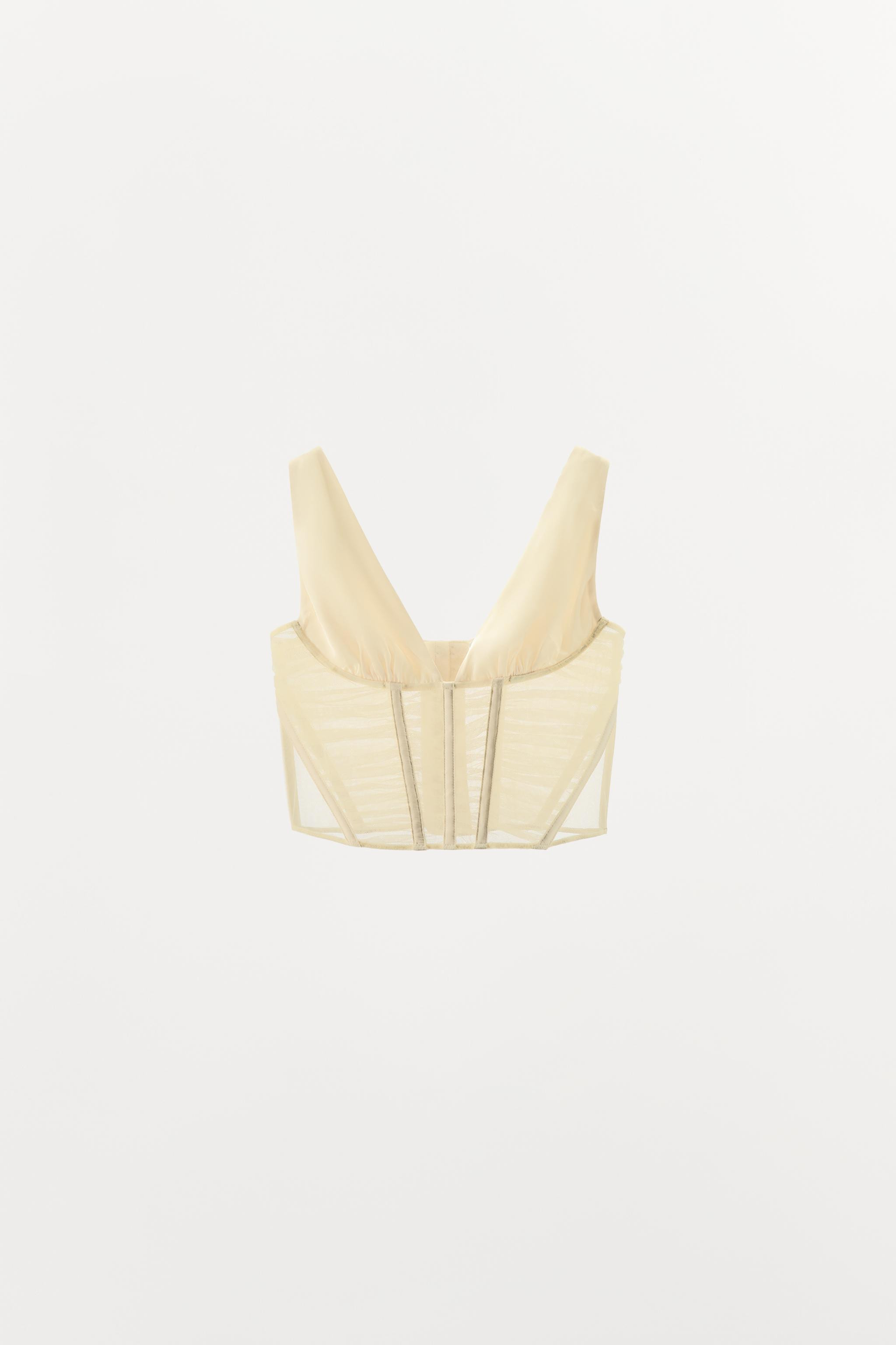 Combination corset-style top with V-neck and wide straps. Features draped tulle fabric and interi... | Zara US