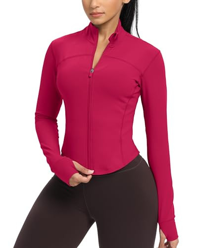GYM RAINBOW Womens Running Jacket Bbl Jackets Work Out Sets Gym for Women Slim Fit Running Yoga Jackets(#1 Rose Red,X-Small) | Amazon (US)