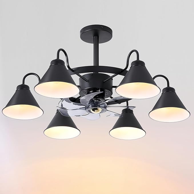 KINGTORO Ceiling Fans with Lights Black Chandelier, 31 in Modern Fandelier Fan with Remote, Black... | Amazon (US)