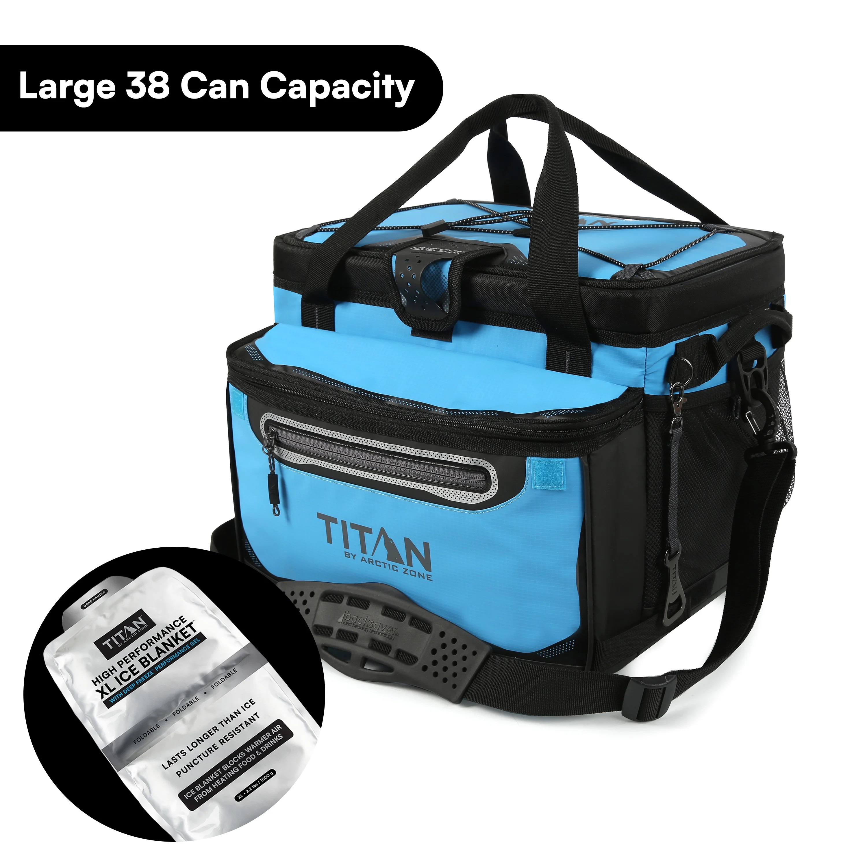 Titan by Arctic Zone 38-Can 25-Quart Iceless Zipperless Soft Cooler with Ice Blanket, Bright Blue | Walmart (US)