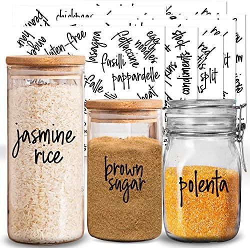214 Kitchen Pantry Labels for Food Storage Containers, Preprinted Black Script on Clear Stickers ... | Amazon (US)
