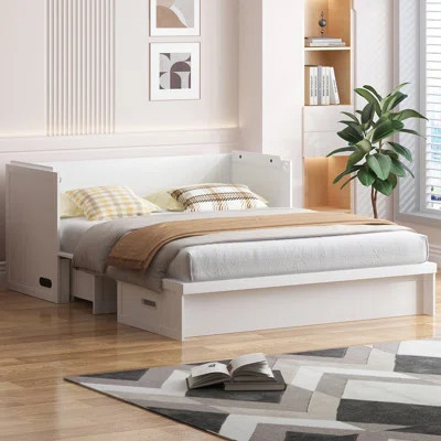 Murphy Bed Queen with Large Storage Drawer & USB Charging, White | Wayfair North America