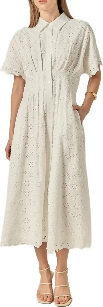 English Factory Eyelet Cinched Waist Midi Shirtdress | Nordstrom | Nordstrom