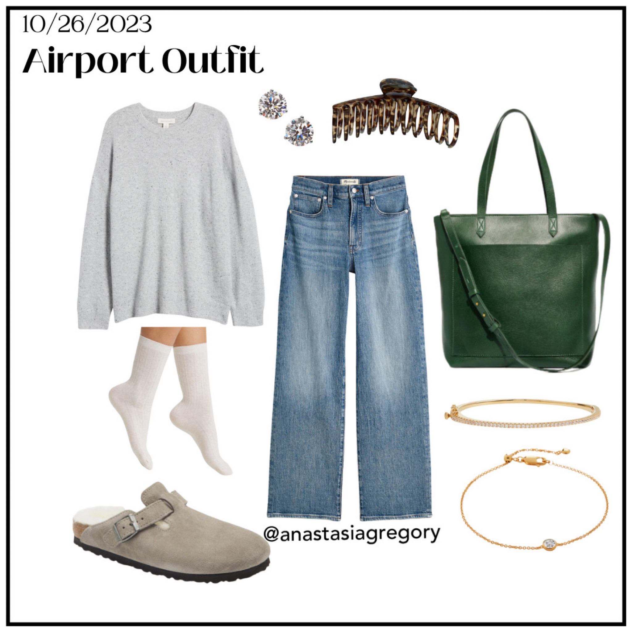 Airport ootd
Nordstrom
Madewell jeans
Birkenstocks
Gold jewelry
Jcrew