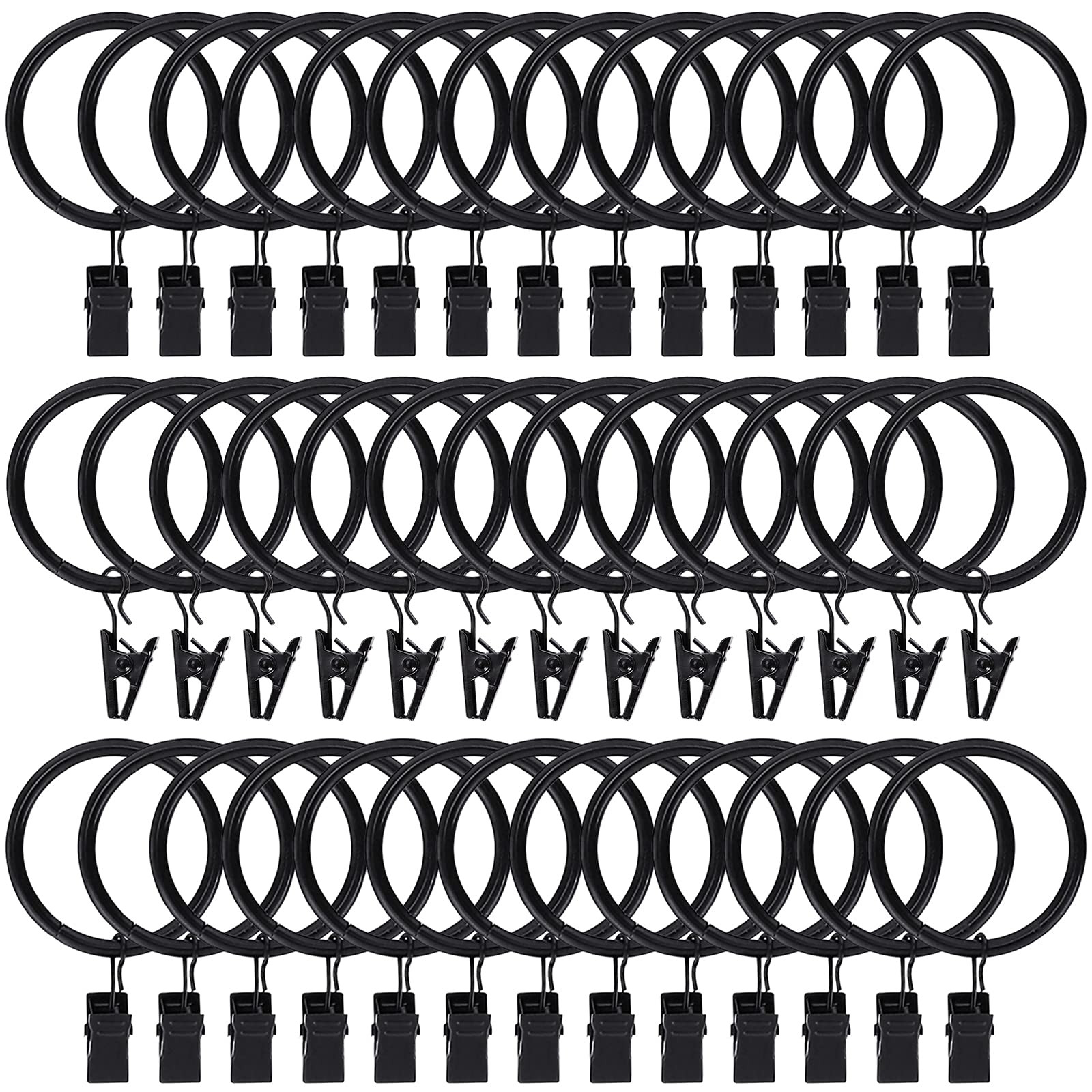 44pcs Curtain Rings with Clips Hooks 1.5 inch Rustproof Matte Metal Stainless Steel Drapery Rings... | Amazon (US)