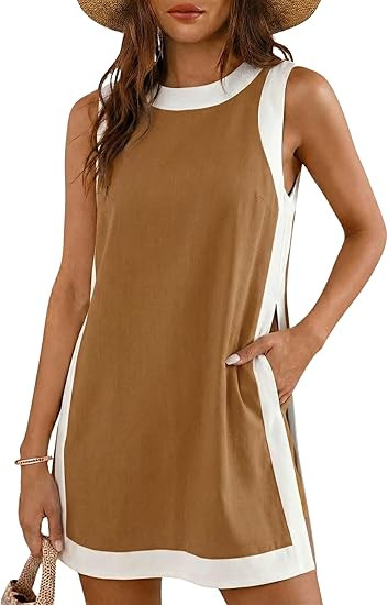 EsheSy Women's Two Piece Outfits Sleeveless Top Matching Shorts Color Block Summer Set with Pocke... | Amazon (US)