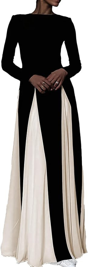 Wedding Guest Dresses for Women Elegant Long Sleeve Patchwork Pleated Swing Long Dress Formal Max... | Amazon (US)