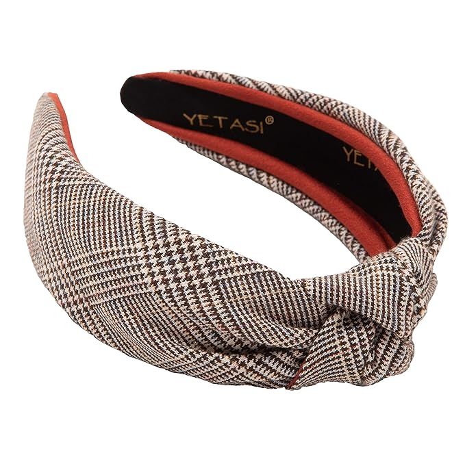 YETASI Brown Headbands for Women are Made with Comfy Non Slip Material. Plaid Knotted Headband fo... | Amazon (US)