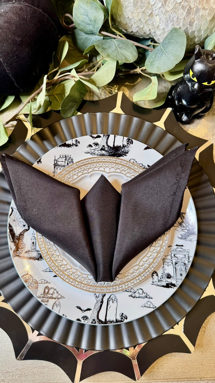 Add a little spooky sophistication to your table with this bat napkin fold 🦇✨ An easy DIY that transforms any dinner party into a Halloween celebration. Pair with black and gold plates, fall décor, and candlelight for the perfect seasonal tablescape. 🍂🎃

#LTKhome #LTKholiday #LTKseasonal #LTKfall #LTKdecor #LTKtablescape #LTKhalloween #LTKhosting #LTKparty #LTKstyle #LTKcreative #LTKunder50 #LTKtrends #LTKspookyseason #LTKdesign
