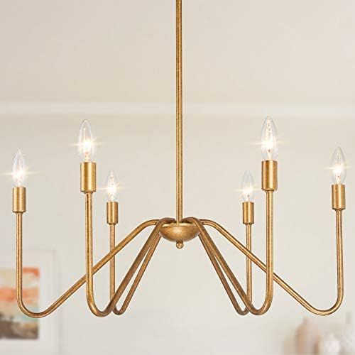 Log Barn Gold Chandelier Light Fixture, 6 Light Modern Chandelier, Hanging Ceiling Light with Can... | Amazon (US)