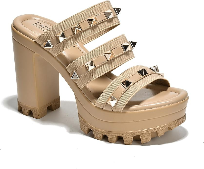 Cape Robbin Tinley Women's Spiky Platform Sandals Women - Slip-on Chunky Heels for Women - Platfo... | Amazon (US)