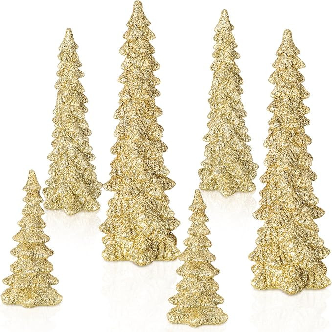 Geetery 6 Pieces Christmas Tree Figurines 10''/8''/6'' Champagne Gold Glittered Christmas Trees R... | Amazon (US)