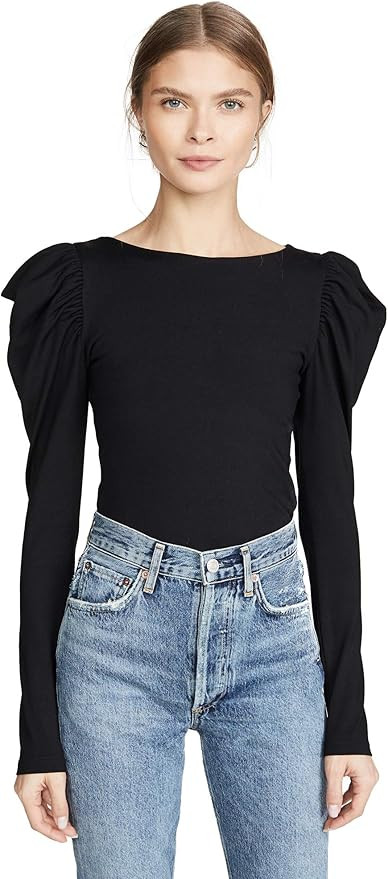 Susana Monaco Women's Round Neck Gathered Sleeve Top | Amazon (US)