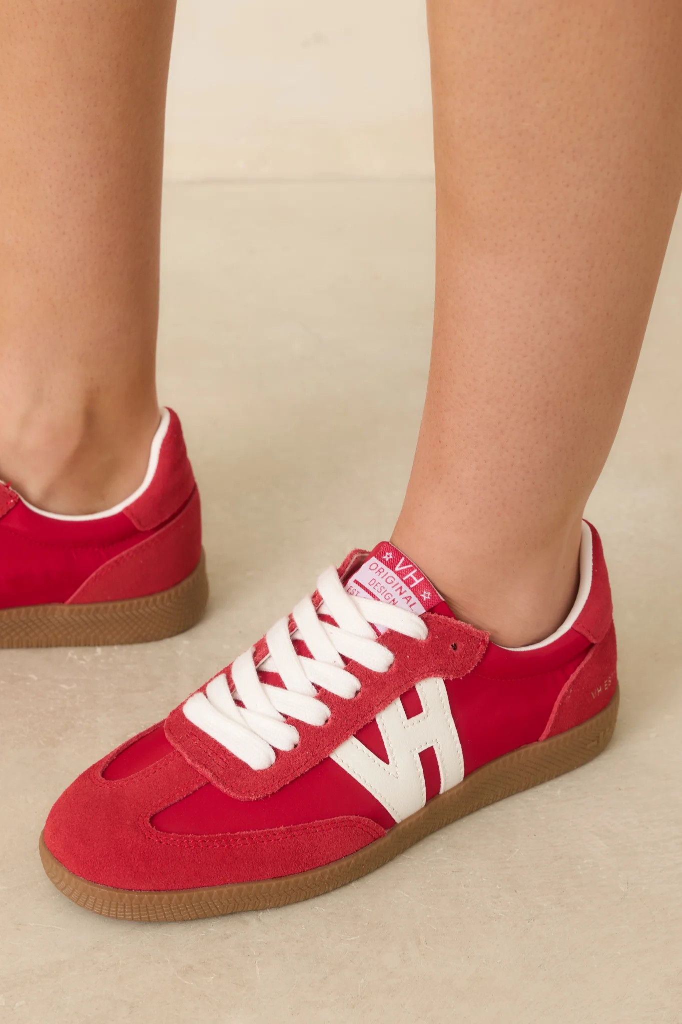 Vintage Havana Nadia Red Suede Lace-Up Sneakers | Red Dress