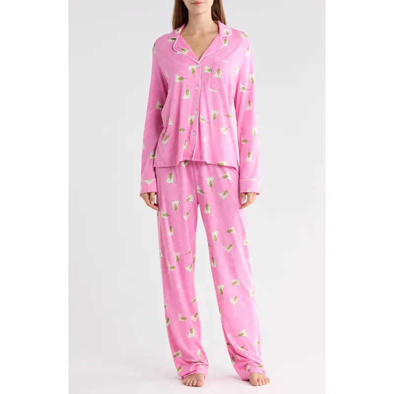 PJ Salvage Print Notch Collar Pajamas in Bubblegum at Nordstrom Rack, Size X-Small | Nordstrom Rack