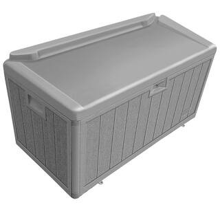 Hampton Bay 110 Gal. Grey Resin Wood Look Outdoor Storage Deck Box with Lockable Lid HBDB110WLGGS... | The Home Depot