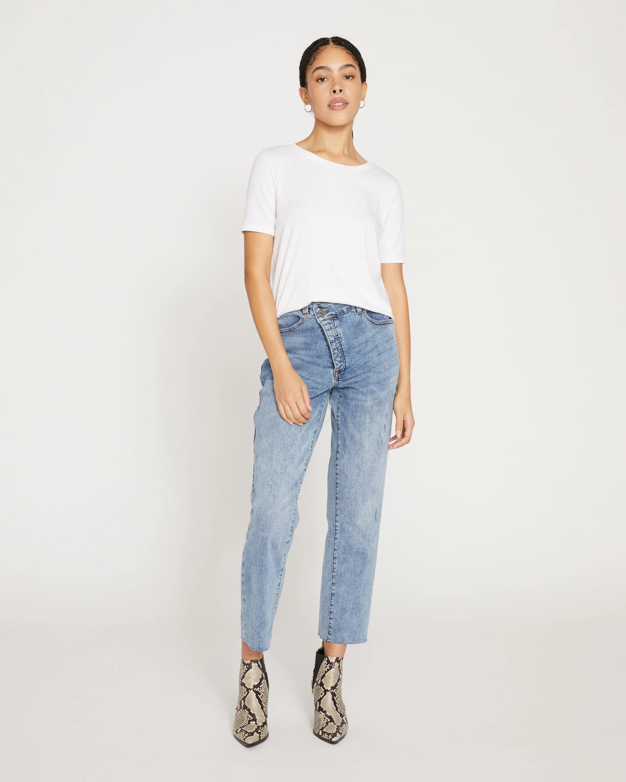 Katie High Rise Crossover Jeans - Distressed Vintage Indigo Wash | Universal Standard