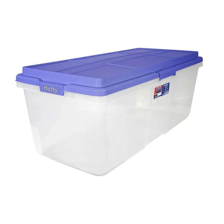 Hefty 113 Qt. Clear Plastic Storage Bin with Blue Hi-Rise Lid | Walmart (US)