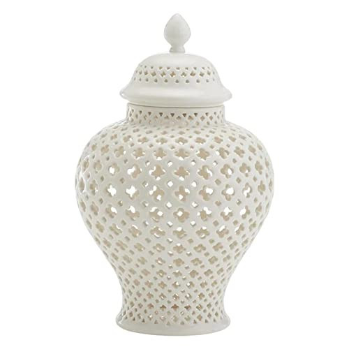 Homyl Traditional Pierced Ginger Jar with Lid, Carved Lattice Decorative Temple Jar Ceramic Ginger Jars for Home Decor , white | Amazon (US)