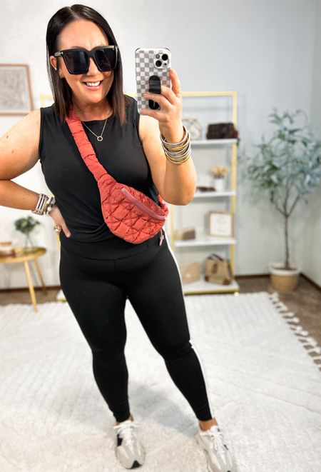 New crooked court leggings by the Avia brand at Walmart!  Just under $15!  These have a white stripe on the side that is such a cute look!  XL. Very stretchy. Length on me hits right at my ankles. XL ribbed athletic tank. Belt bag took a few weeks to ship but it’s a great athletic bag for Summer! 

#LTKMidsize #LTKSeasonal #LTKActive
