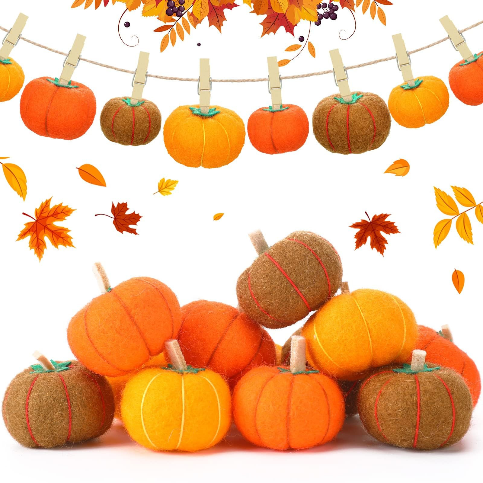 Autumn Decorations, 12PCS Felt Autumn Fall Decor Halloween Hanging Pumpkin Decorations Garland, H... | Amazon (UK)