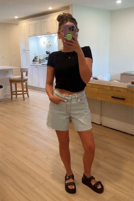 I sized up 2 sizes for an oversized fit in the shorts, wearing size 26! Size small in the tee which is part of a matching set from Amazon. Size 7 in the shoes which is true to size for me! 

#LTKFindsUnder50 #LTKFindsUnder100 #LTKStyleTip