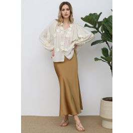 Jupe longue sirène finition satinée en or | Chicwish