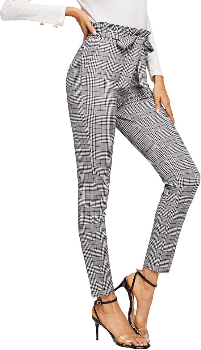 WDIRARA Women's Stretchy Plaid Print Pants Soft Skinny Regular Fashion Leggings | Amazon (US)