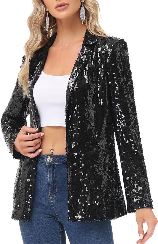 KANCY KOLE Women's Sequin Jackets Open Front Blazer Jacket Casual Long Sleeve Sparkly Cardigan Co... | Amazon (US)