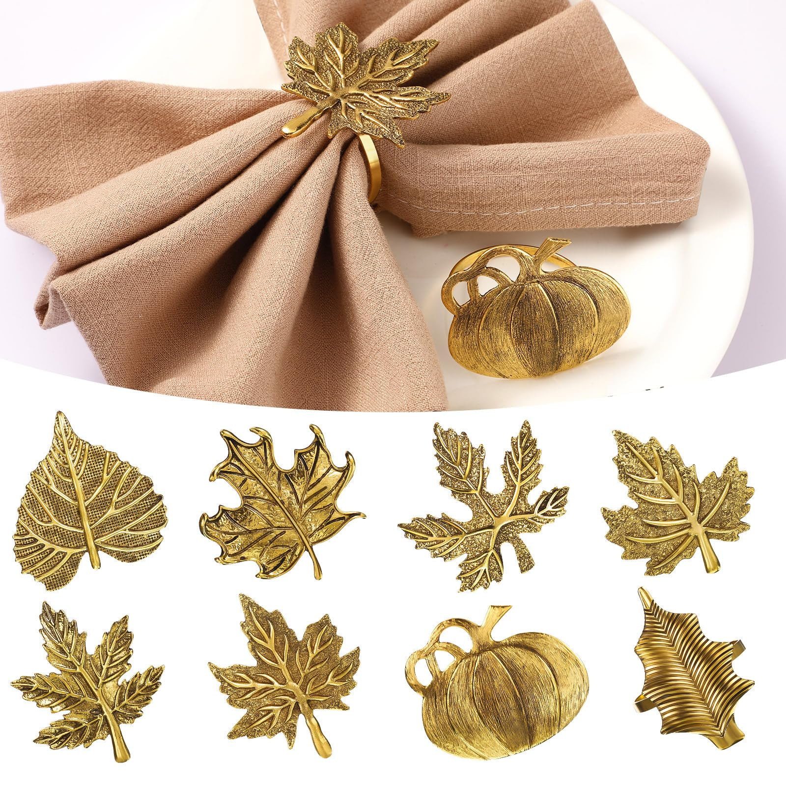 Patelai 8 Pieces Fall Thanksgiving Napkin Ring Set Including Autumn Thanksgiving Pumpkin Napkin H... | Amazon (US)