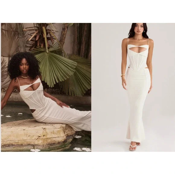 HOUSE OF CB Paloma Cutout Ivory Corset Maxi Dress Size S | Poshmark