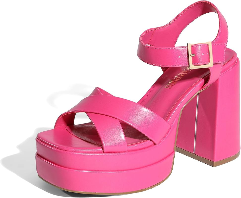 Women's Platform Chunky Heels Square Open Toe Ankle Strap High Heeled Sandals Y2K Shoes for Party... | Amazon (US)