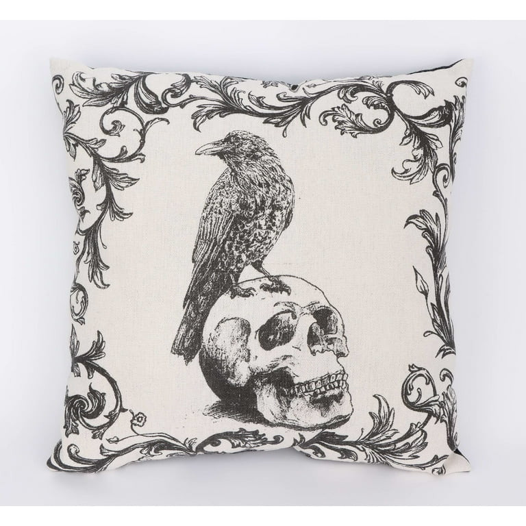 Way To Celebrate Halloween Square Decorative Throw Pillow, Crow on Skull | Walmart (US)