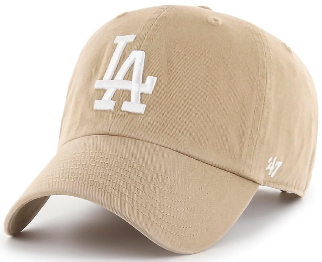 47 Brand MLB Khaki White Primary Logo Clean Up Adjustable Strap Baseball Dad Hat Cap, Adult One S... | Amazon (US)