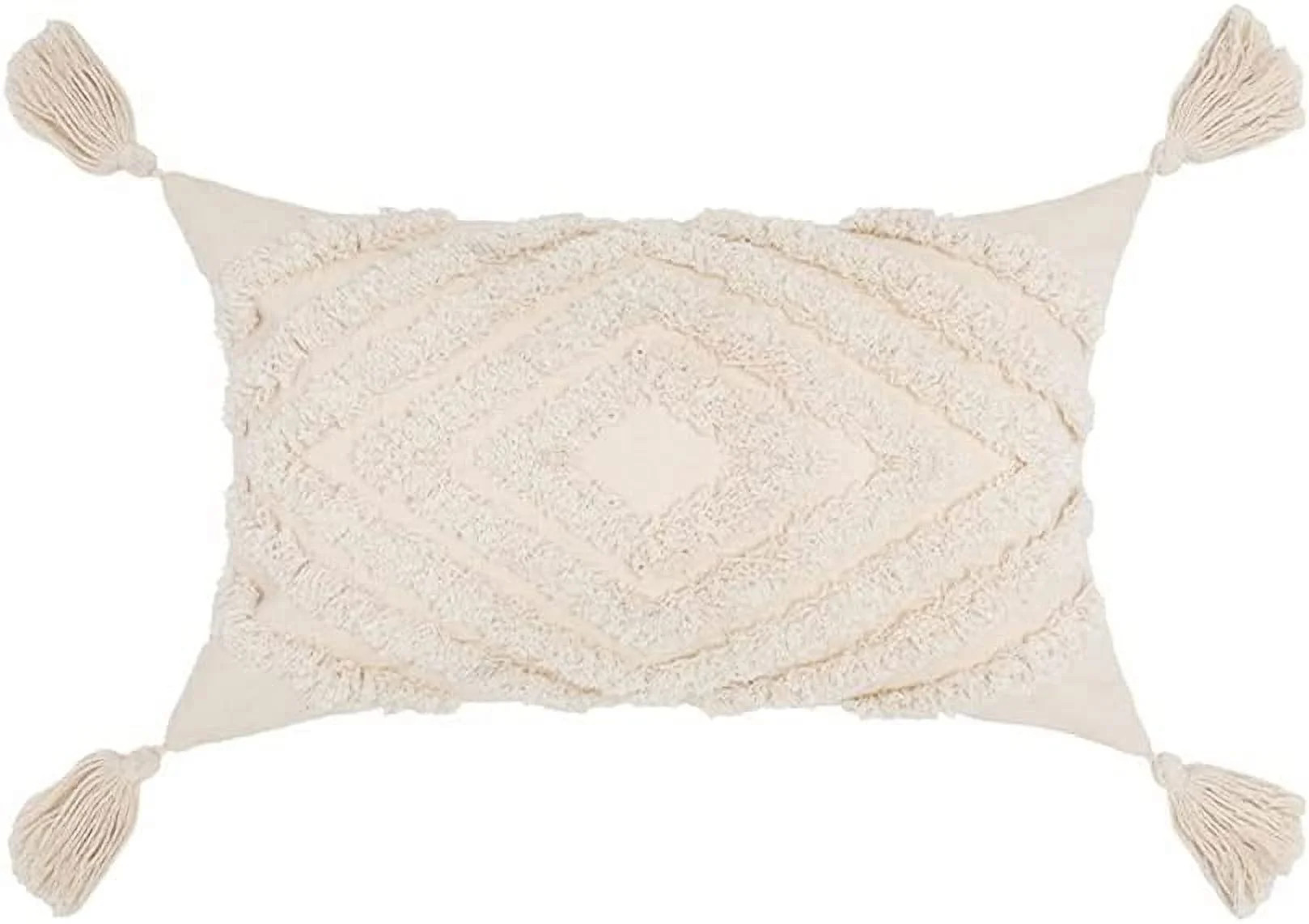 Namzi Boho Tufted Decorative Lumbar Throw Pillow Cover with Tassels Cotton Geometric Diamond Cush... | Walmart (US)