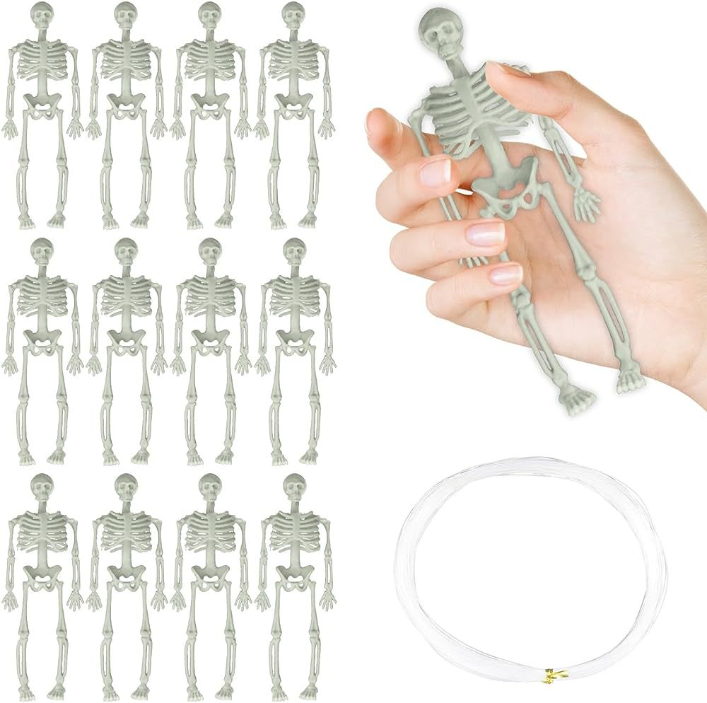 Jangostor 12 PCS Mini Skeleton Figurines - 6'' Halloween Skeletons Plastic Skeletons with Fish Wi... | Amazon (US)