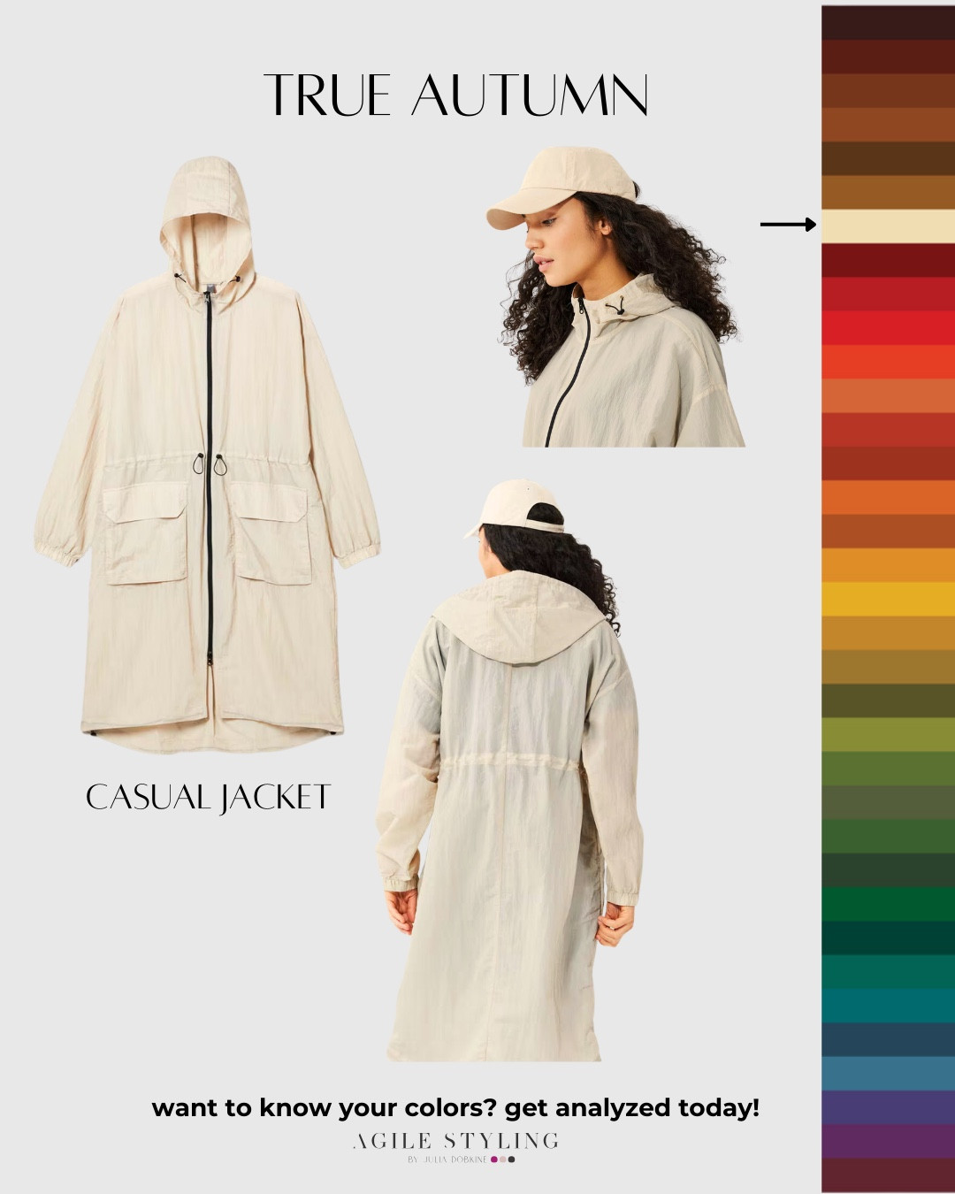 Stay dry this spring in this versatile spring jacket that's the perfect True Autumn shade.Disclaimer: The colors mentioned in this post may not be 100% accurate to the season, as they were chosen based on digital images from the website.
