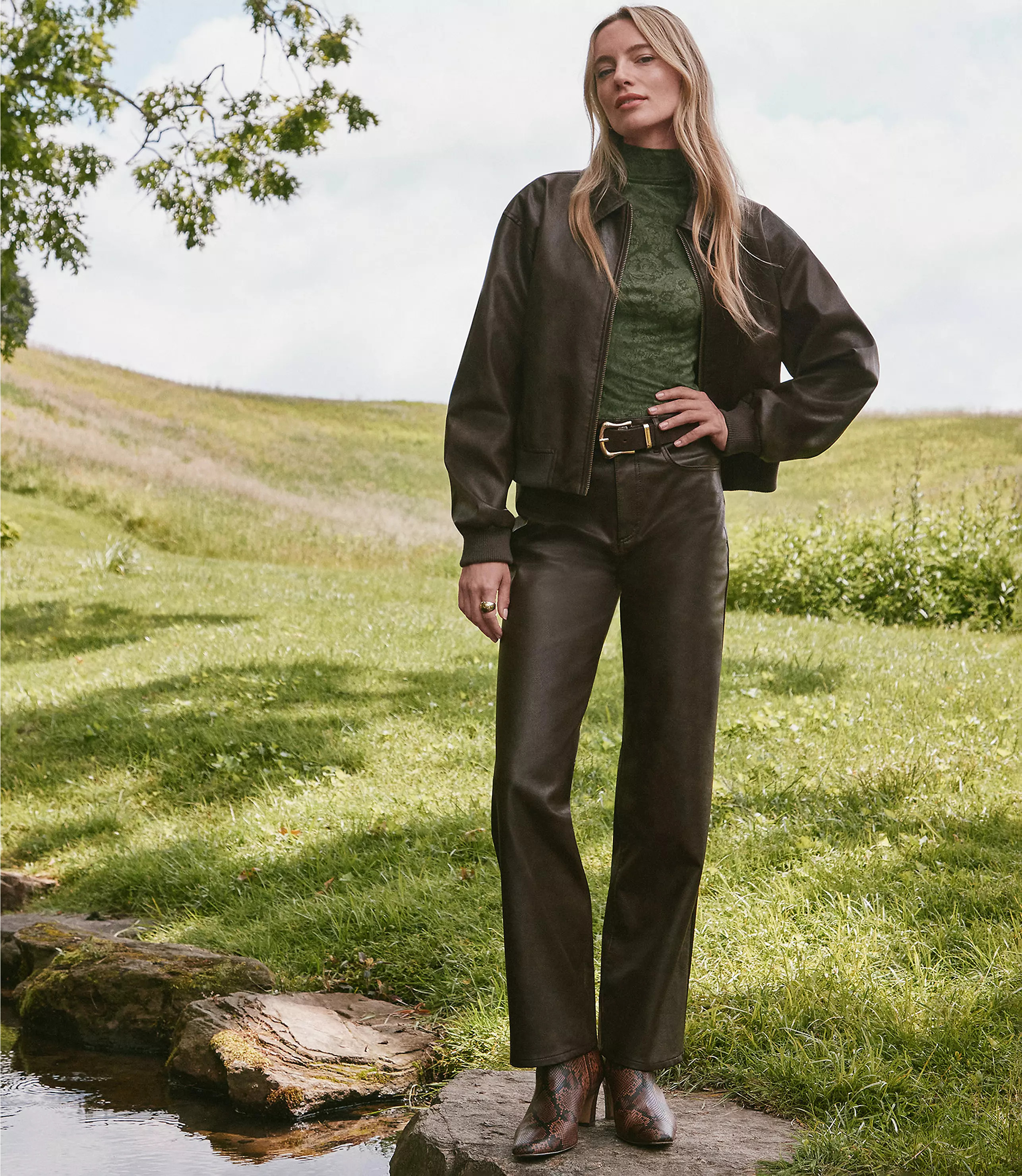 Petite Distressed Faux Leather Bomber Jacket | LOFT