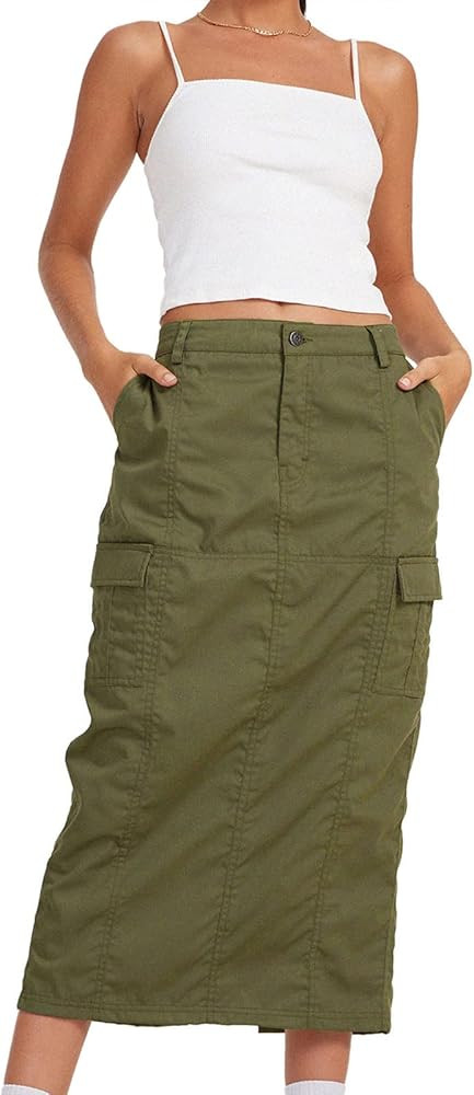 Long Denim Skirts for Women Maxi Paperbag High Waist Frayed Raw Hem A line Flare Jean Skirt with ... | Amazon (US)