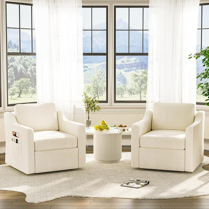 360° Swivel Accent Chair Set of 2, Large Comfy Reading Chairs, Square Single-Seat Armchair Uphol... | Amazon (US)