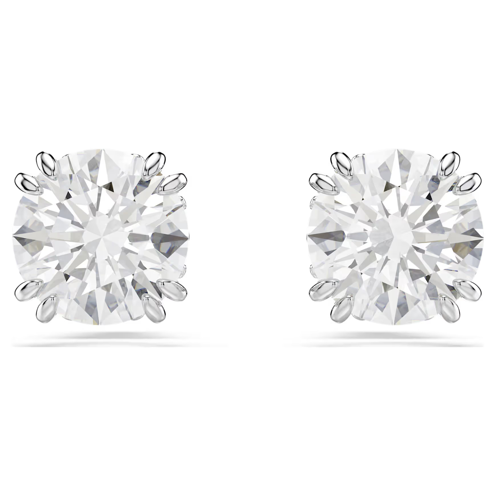 Stilla stud earrings, Round cut, White, Rhodium plated by SWAROVSKI | SWAROVSKI