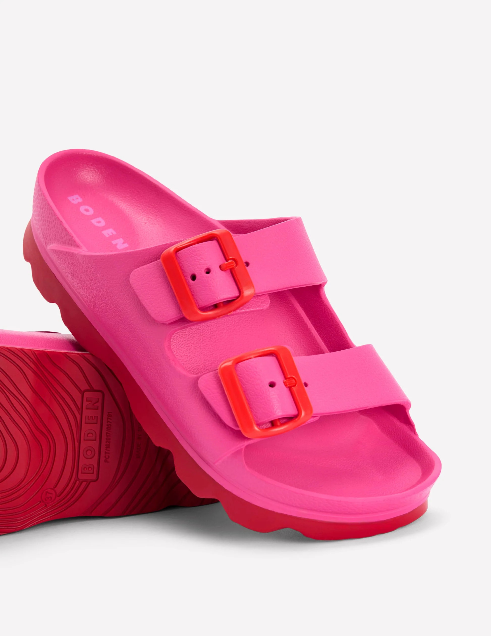 Lyla Double Buckle Sliders-Pink/Red | Boden (US)